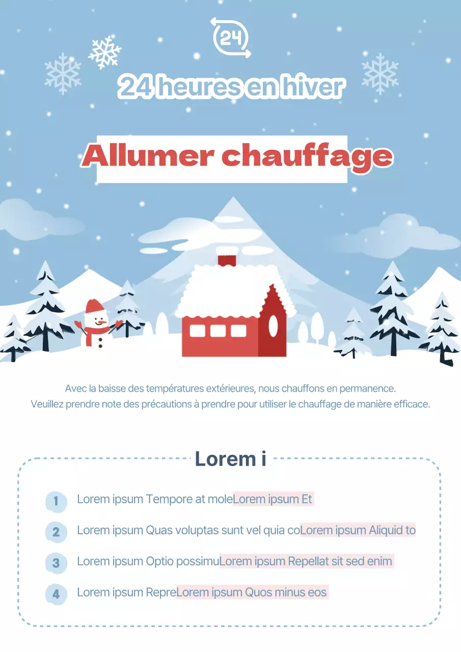 Avis de chauffage hivernal en bleu clair et rouge