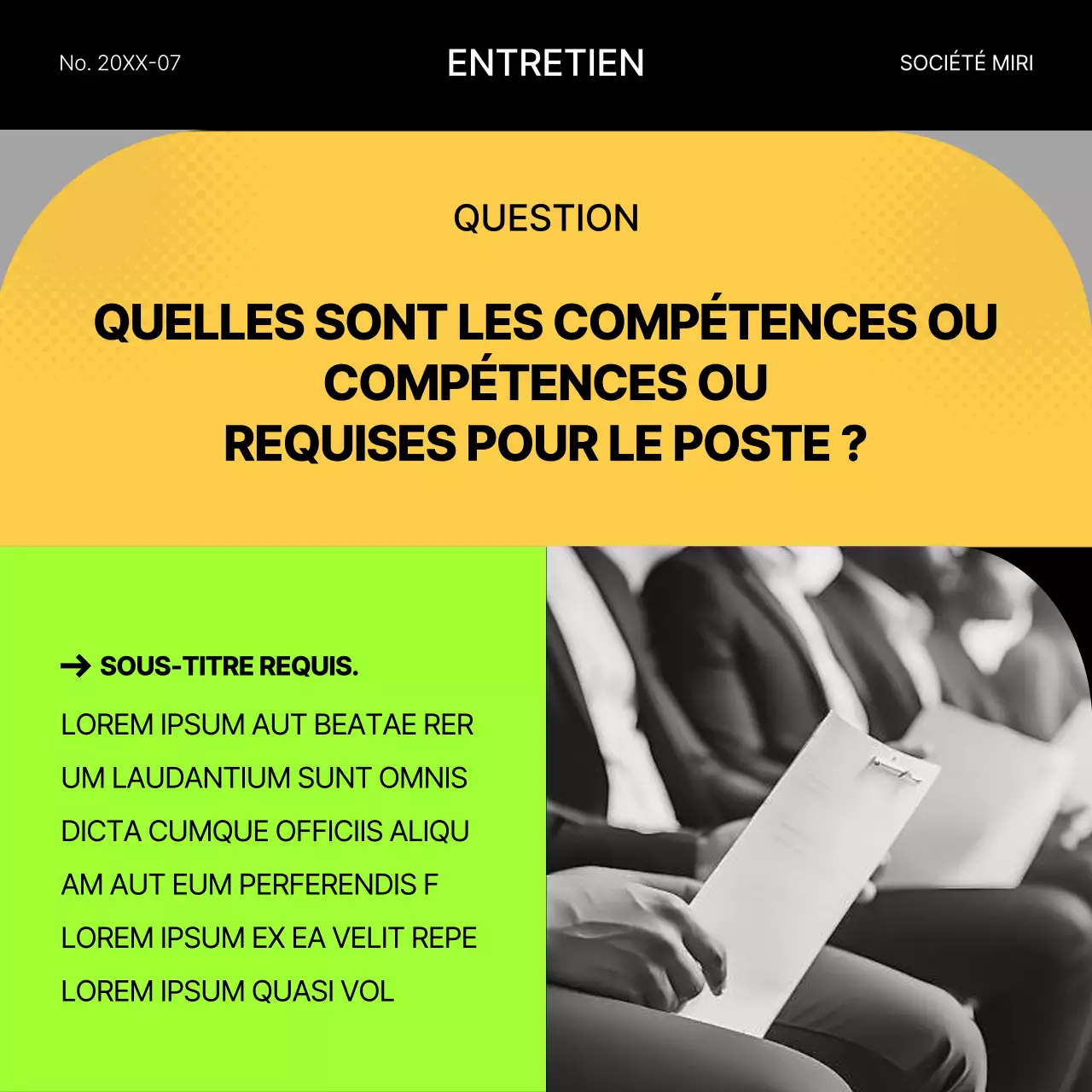 Poste d'entretien d'embauche géométrique jaune et fluorescent