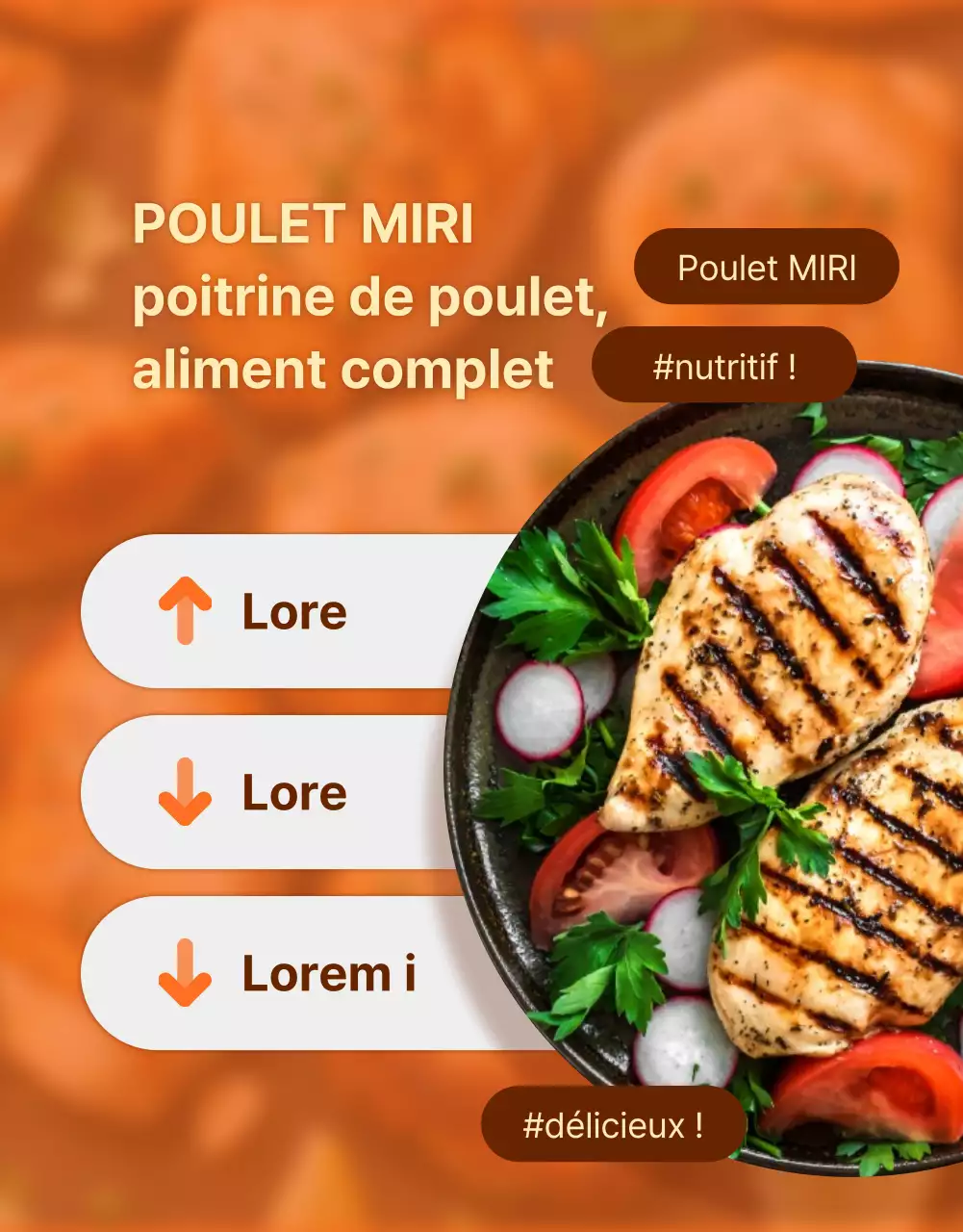 Promouvoir les blancs de poulet Simple Diet à l'orange et au marron