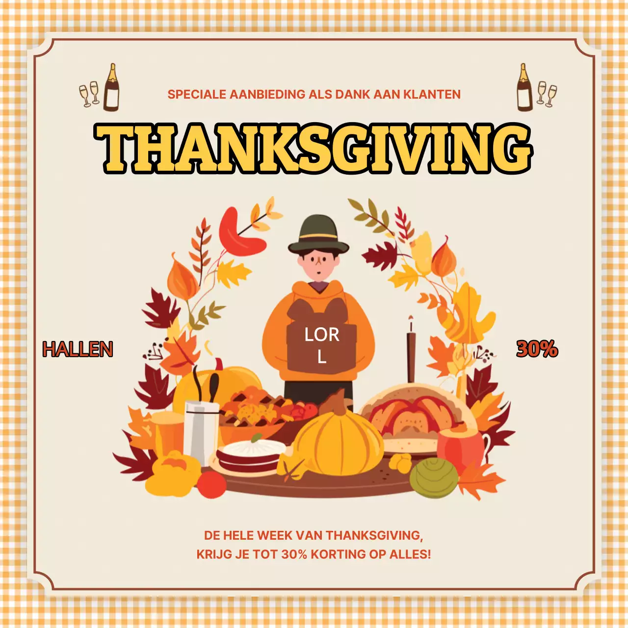 Beige en gele eenvoudige reclame voor Thanksgiving Sale