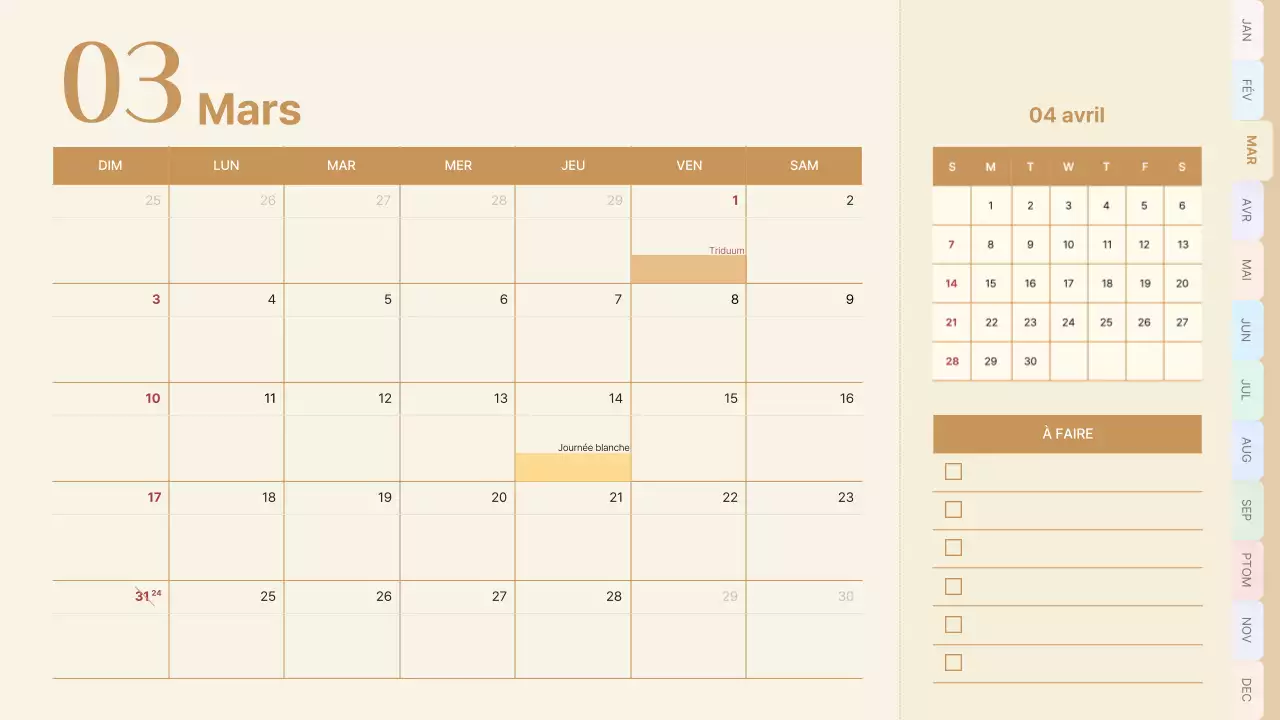 Calendrier classique en rose et bleu clair