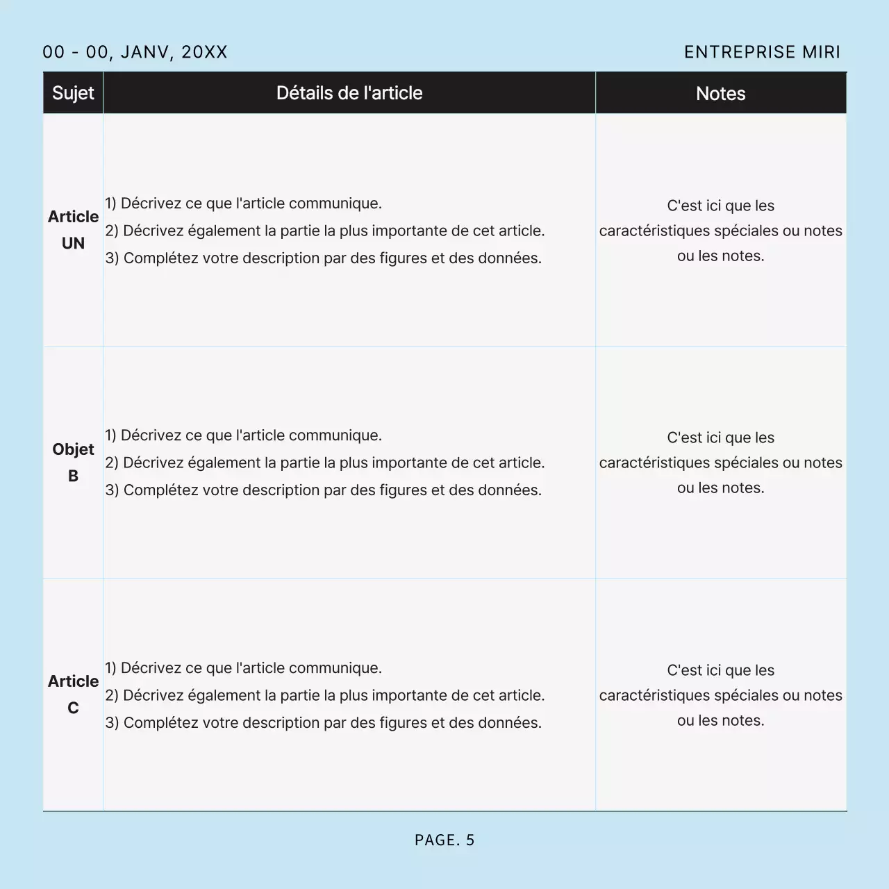Un modèle de poste simple et épuré en bleu clair et gris