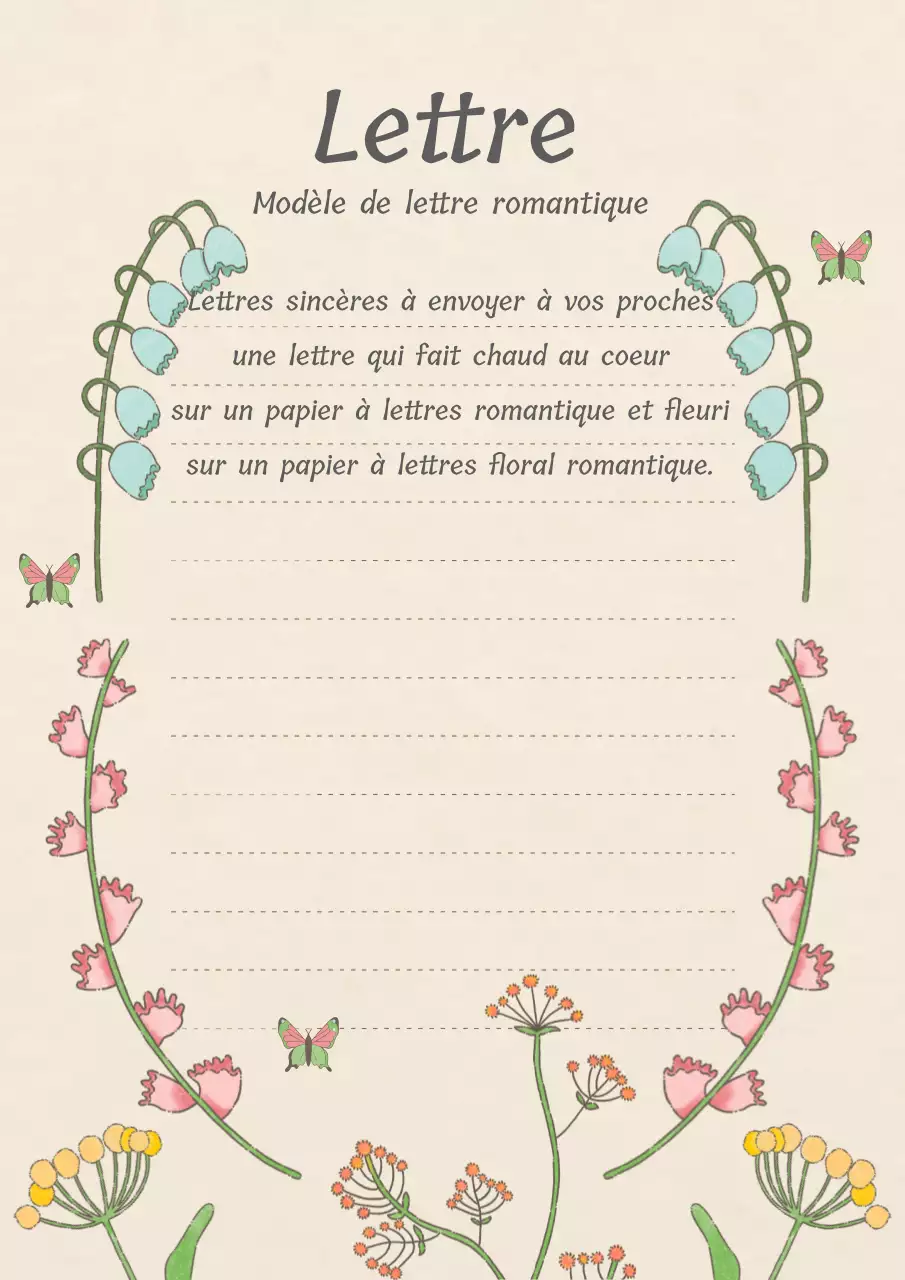 Papeterie classique illustrée de fleurs en beige et rose
