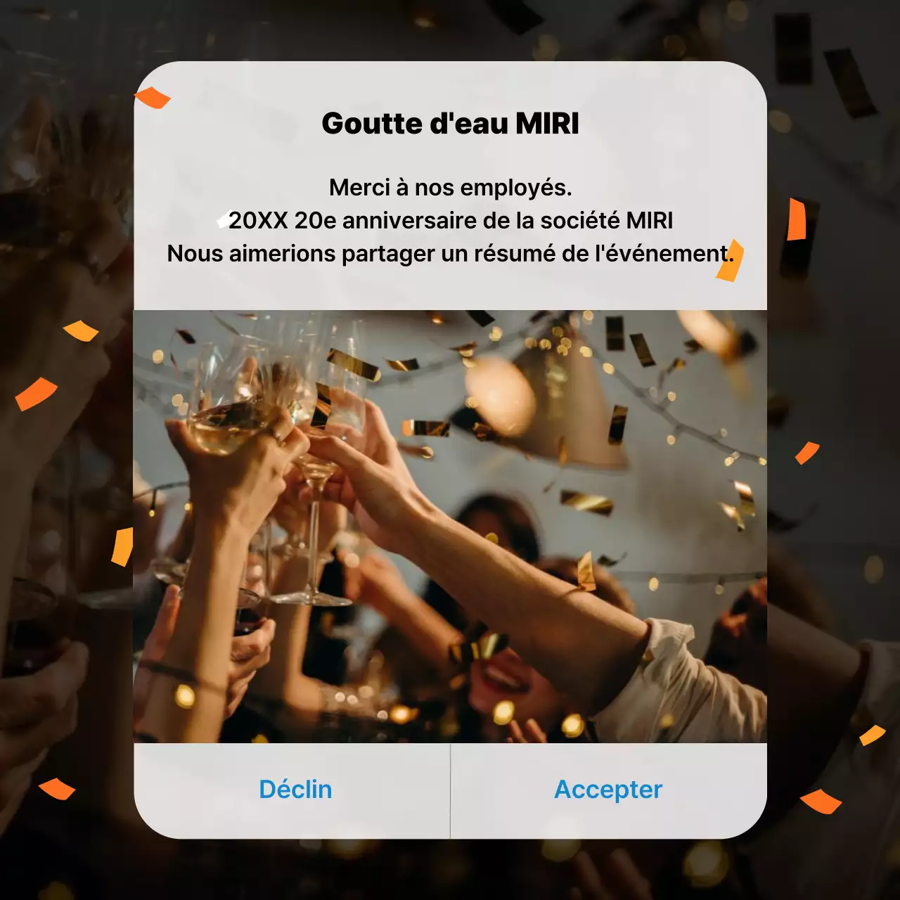 Promouvoir un simple événement inaugural en blanc et orange