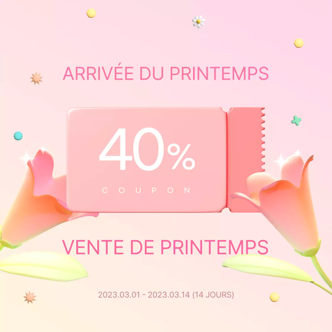 Une annonce de vente de printemps moderne en rose et violet
