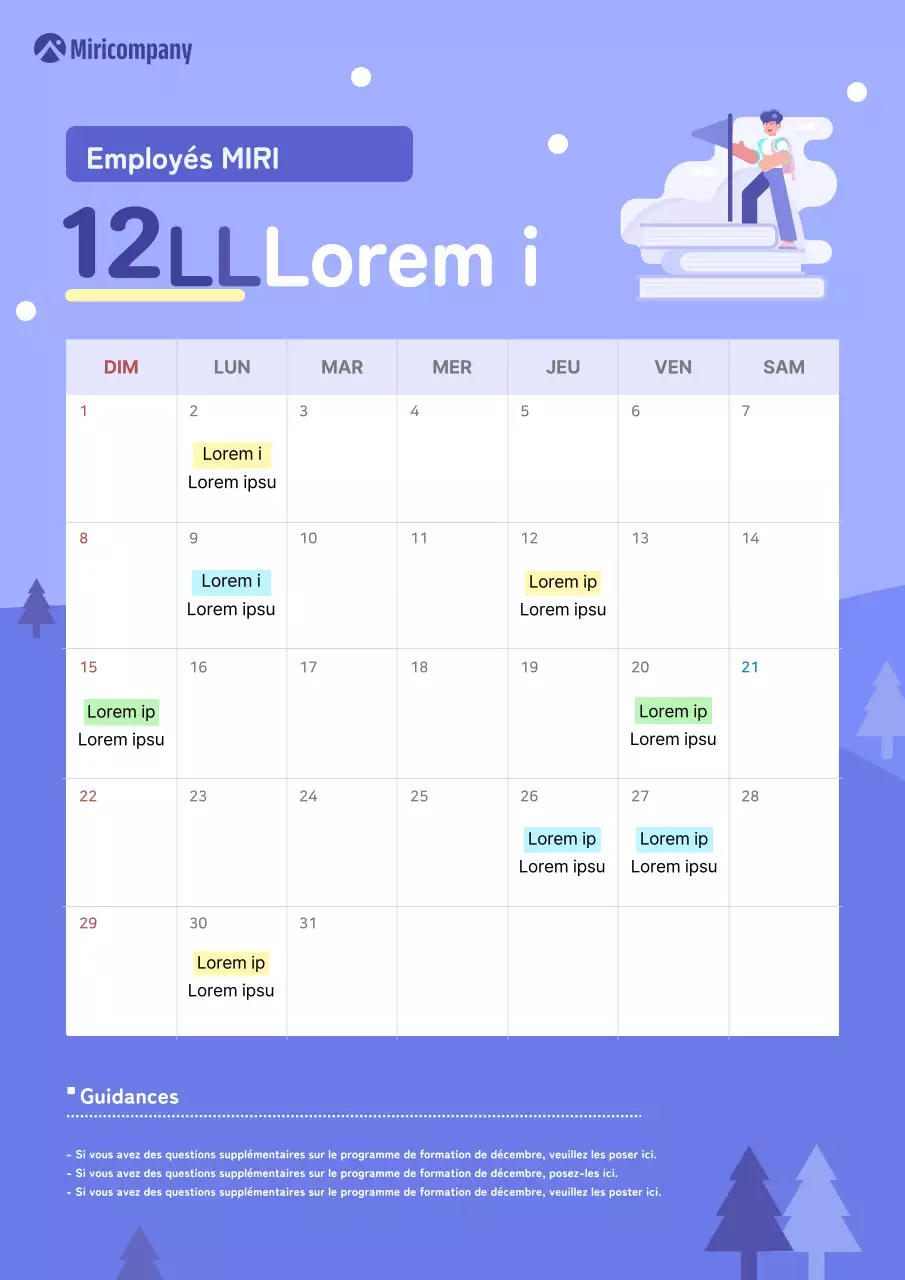 A propos du calendrier d'entraînement violet et joli