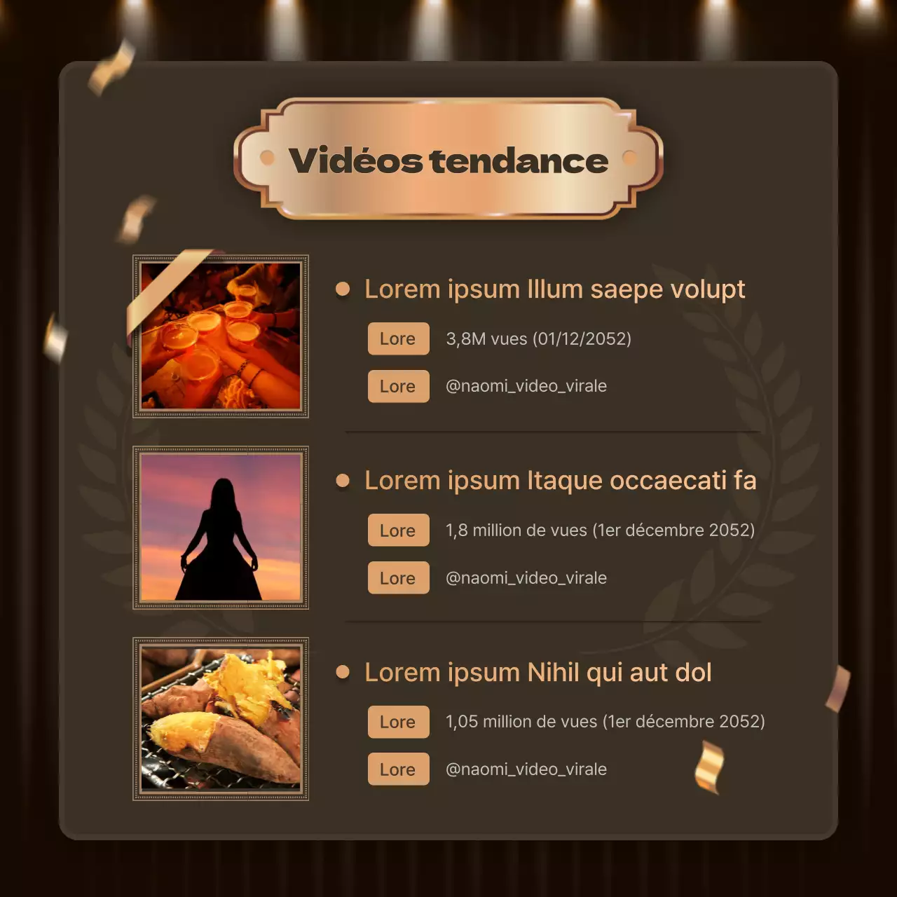 Contenu luxueux en orange et marron pour un billet de synthèse de fin d'année