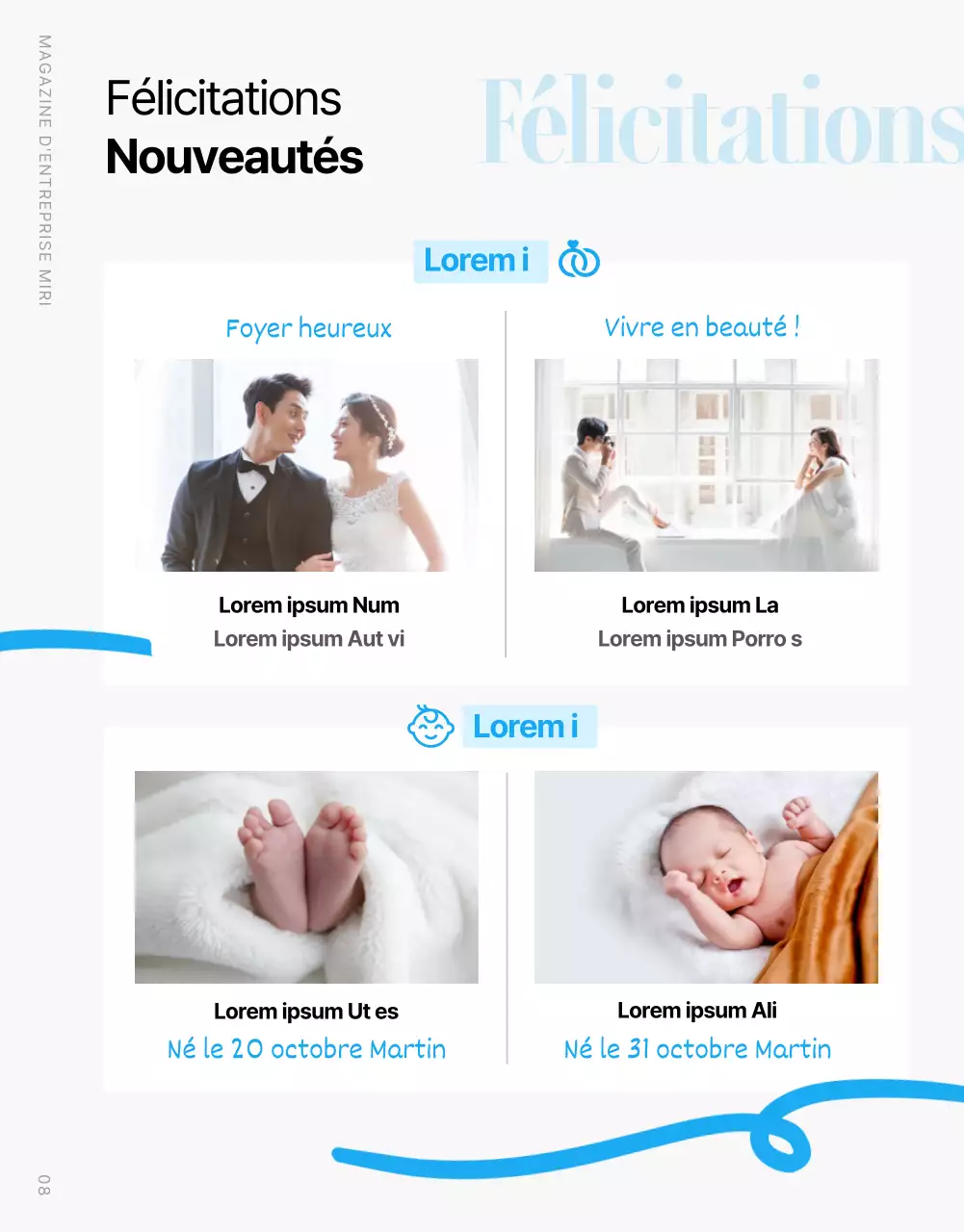 Magazine interne d'entreprise moderne en bleu clair et blanc