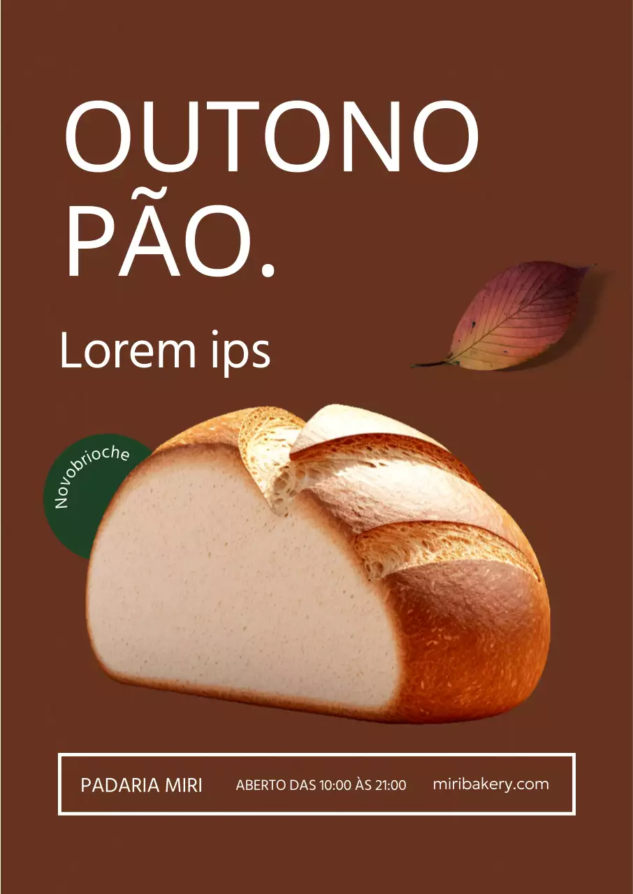 Promover um menu de padaria outonal com fotorrealismo de folhas caídas sobre um fundo castanho