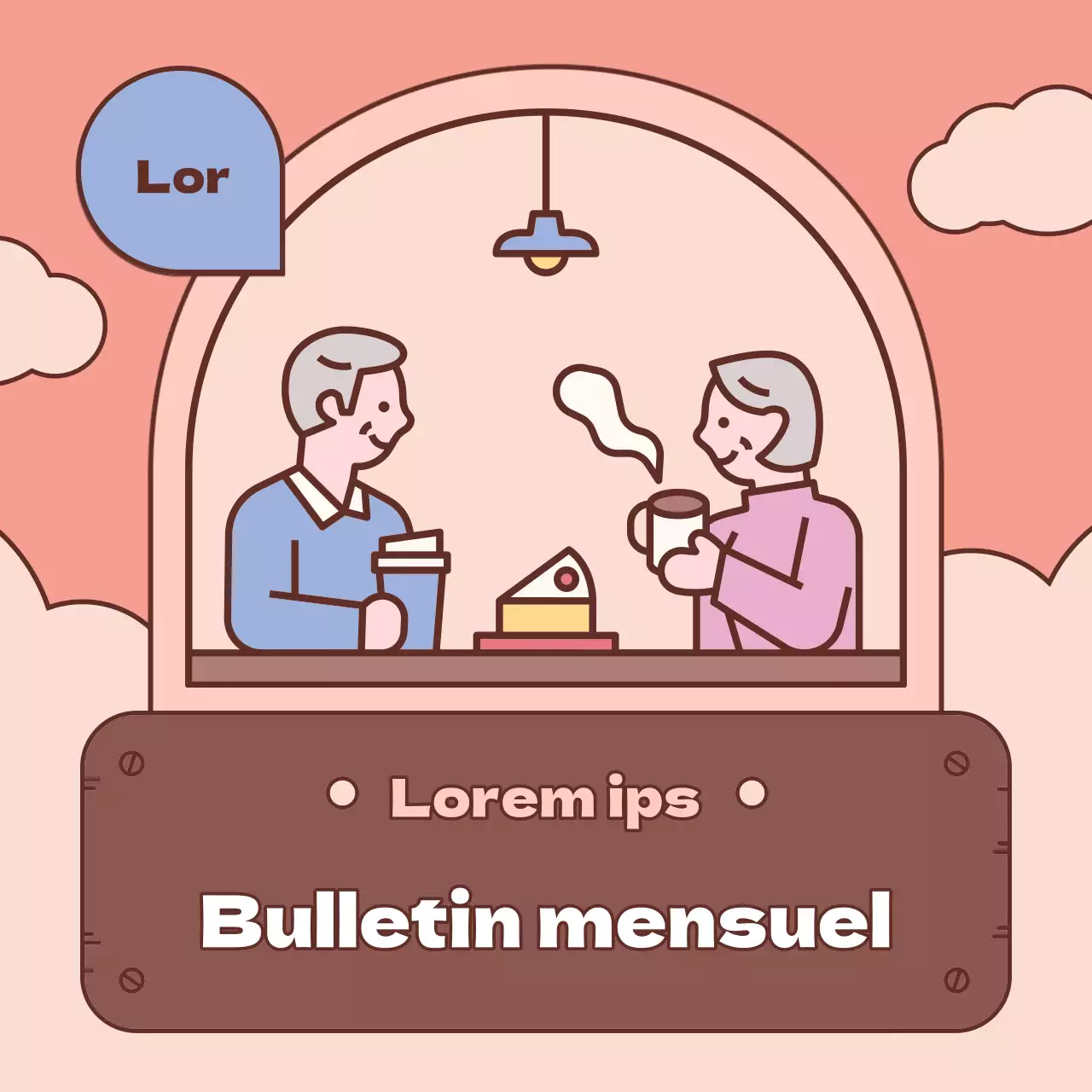 Un simple billet brun et rose pour la lettre d'information mensuelle du bureau d'aide sociale