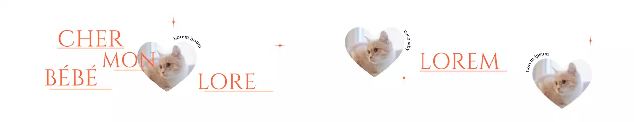 Adorable marchandise avec des photos de cœurs de chats et des paillettes rouges