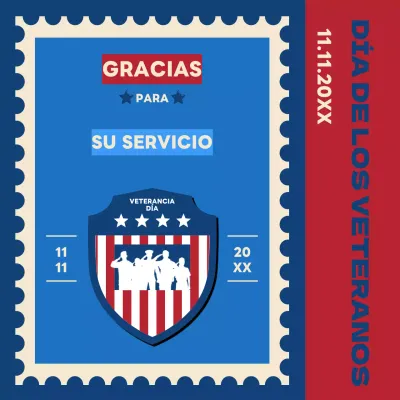 Anuncio vintage azul y rojo del Día de los Veteranos