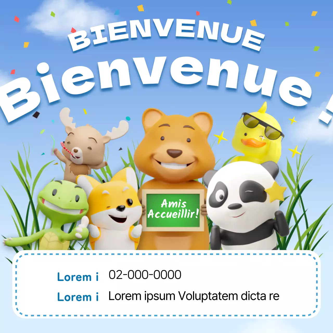 Un joli avis de recrutement bleu clair et blanc pour les écoles maternelles