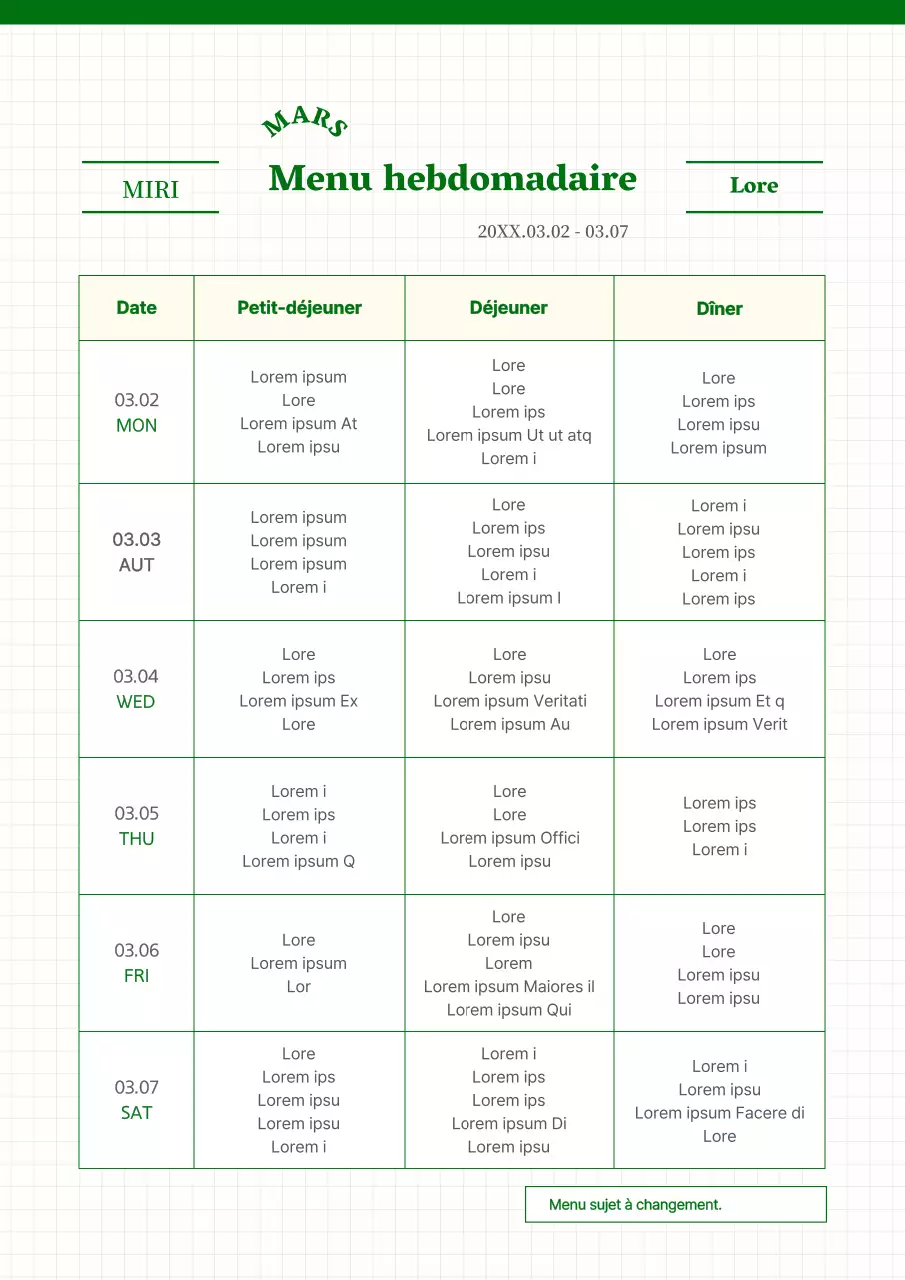 Guide des menus d'entreprise modernes en vert et beige