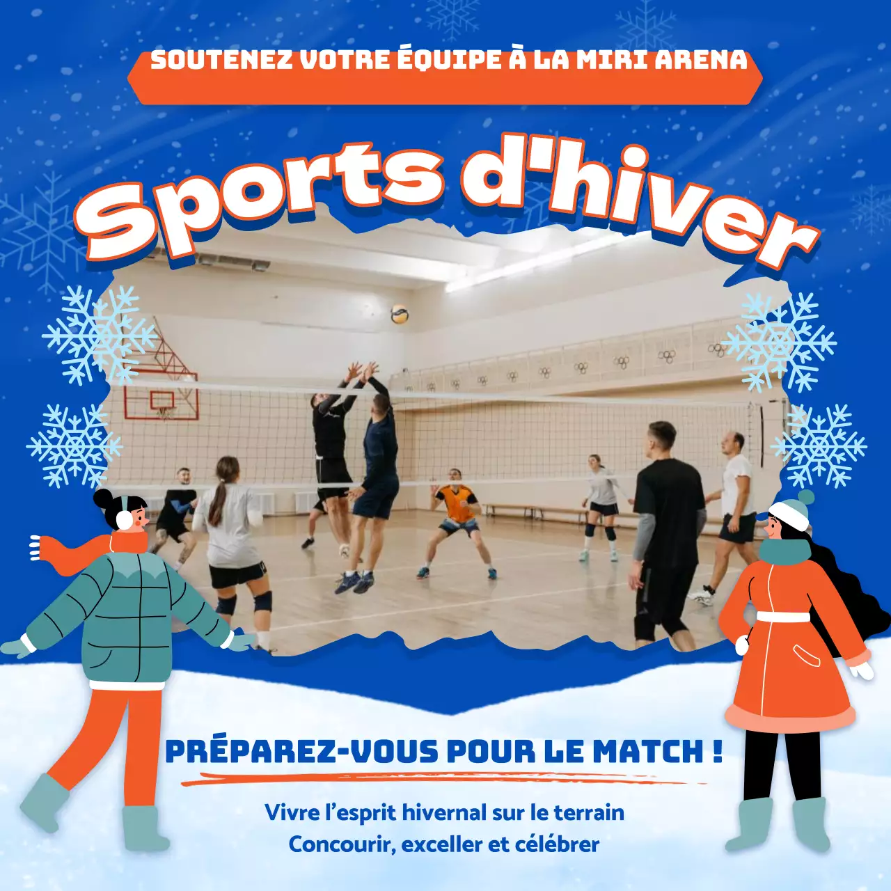 Publicité pour les sports d'hiver en bleu et en orange