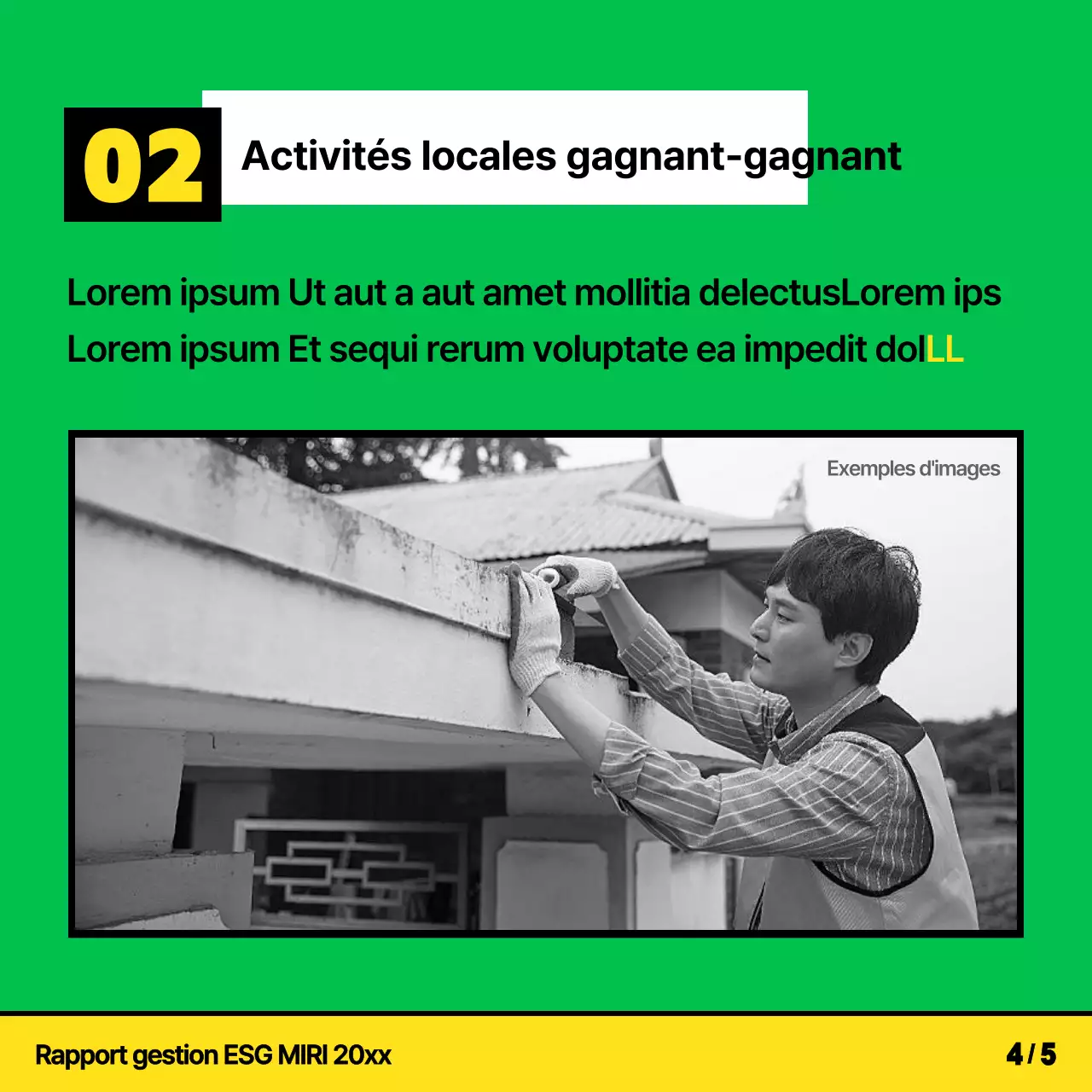 Une déclaration d'activités ESG kitsch, jaune et chartreuse