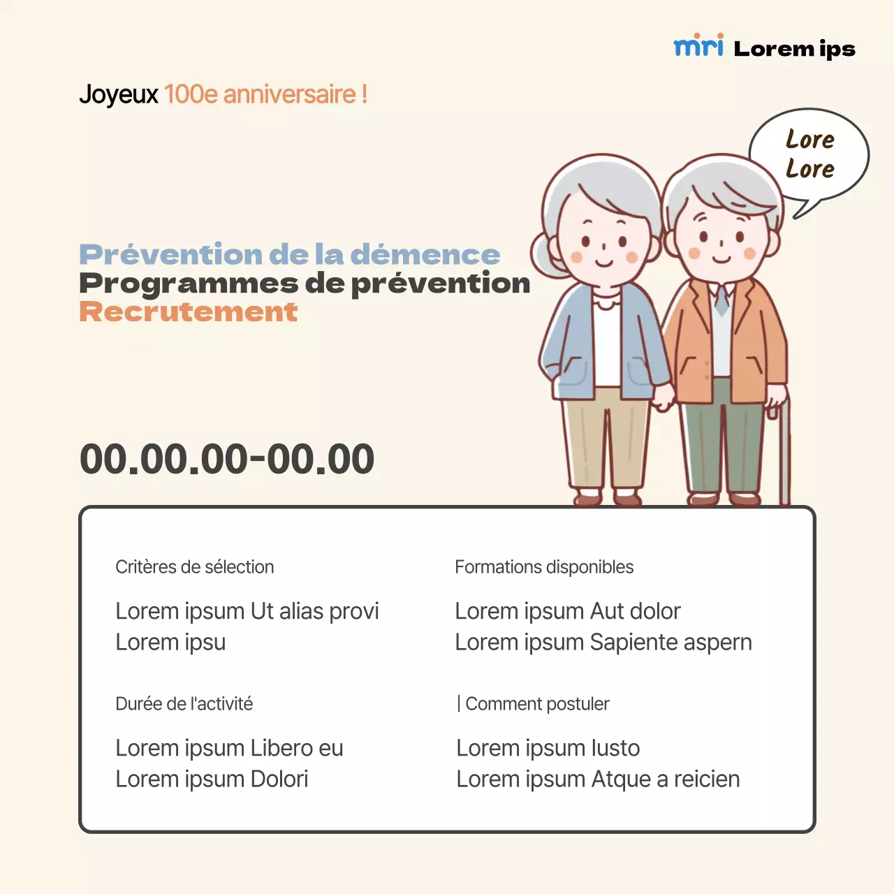 Annonce simple de recrutement pour la prévention de la démence en orange et bleu clair