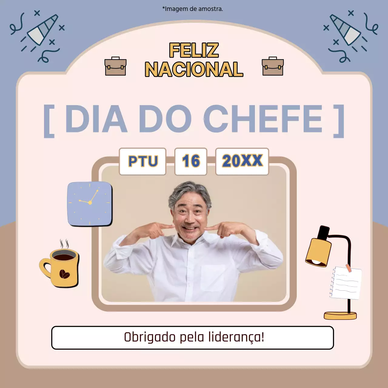 Aviso simples em azul celeste e caqui Feliz Dia do Chefe