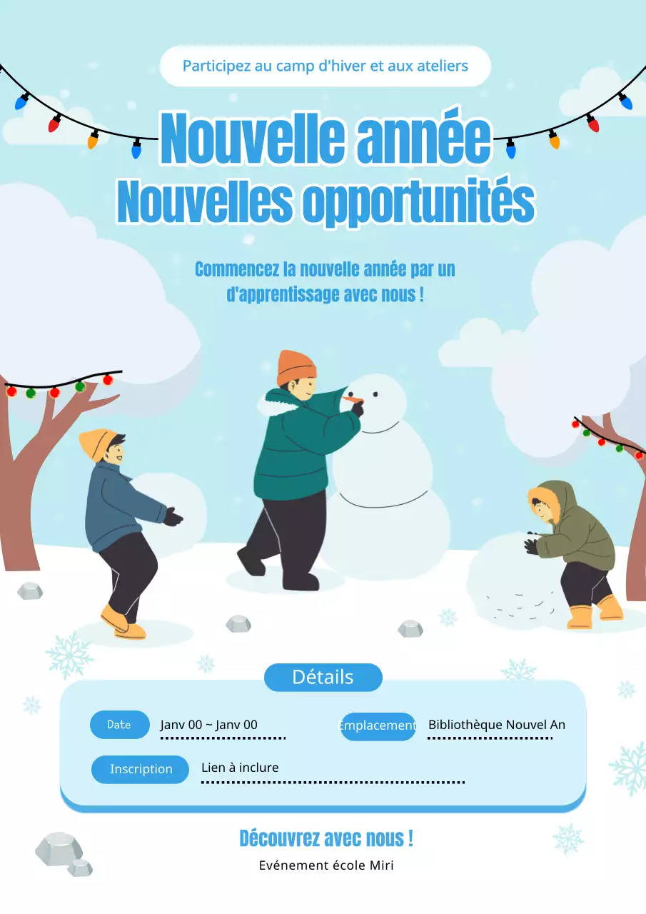 Publicité pour le camp d'étude d'hiver Sky Blue and White Simple Winter Study Camp