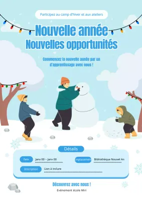 Publicité pour le camp d'étude d'hiver Sky Blue and White Simple Winter Study Camp