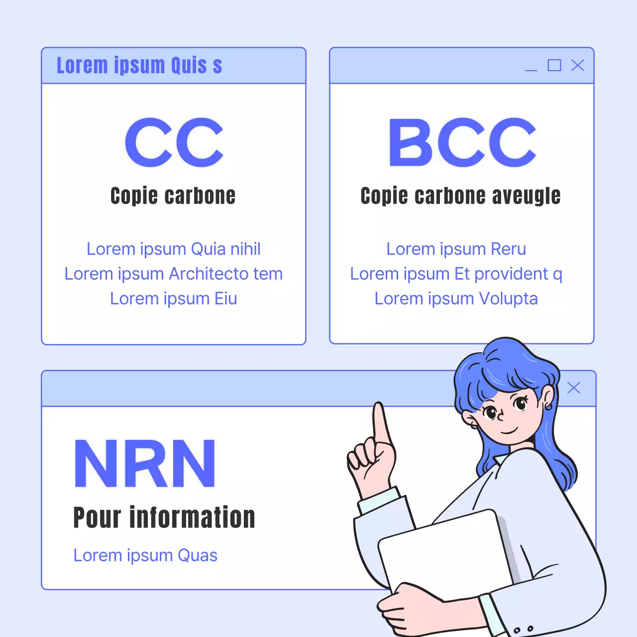 Un guide simple, bleu et bleu clair, des acronymes de l'email professionnel