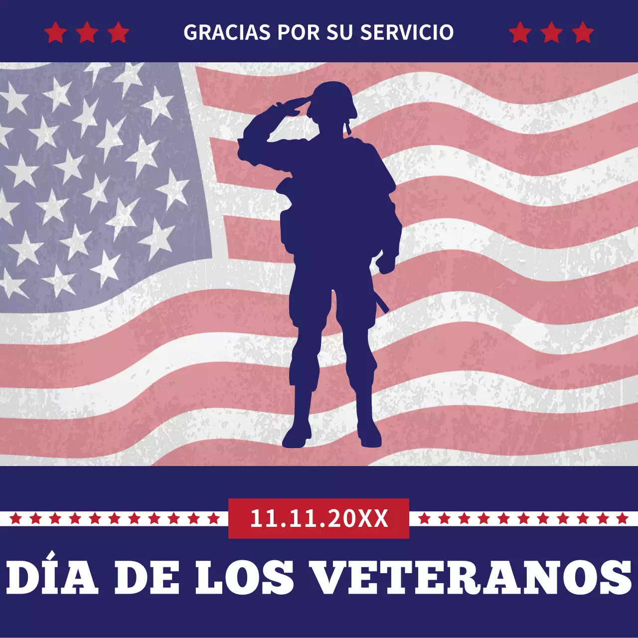 Publicidad kitsch azul y roja del Día del Veterano