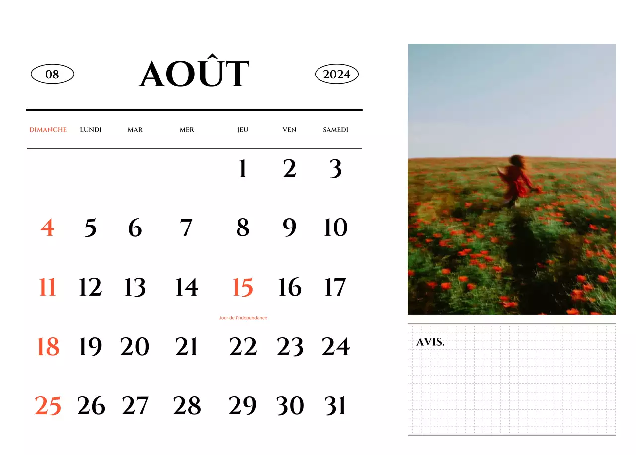 Un calendrier de style simple avec un concept de photographie de voyage émotionnel