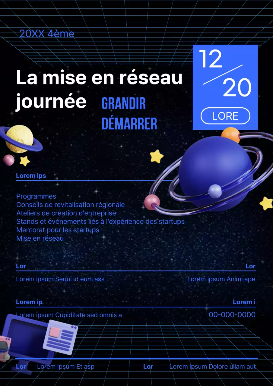 Promouvoir une journée de réseautage de startups en bleu et noir