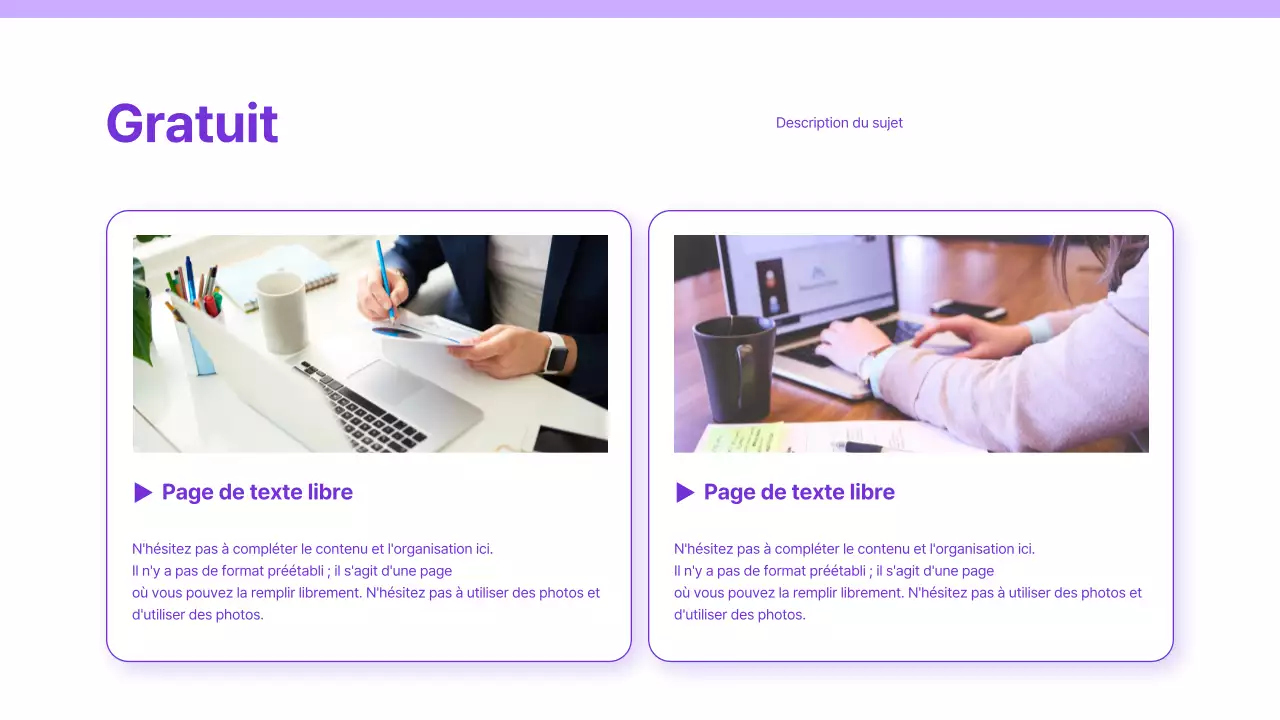 Présentation avec un simple fond violet et blanc et des éléments uniquement