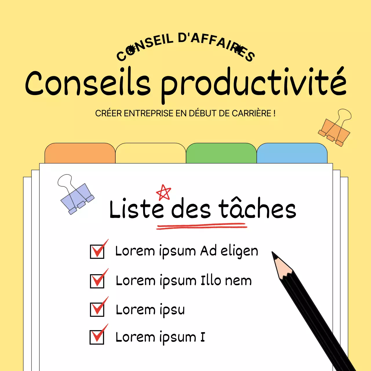 Conseils commerciaux simples en jaune et noir