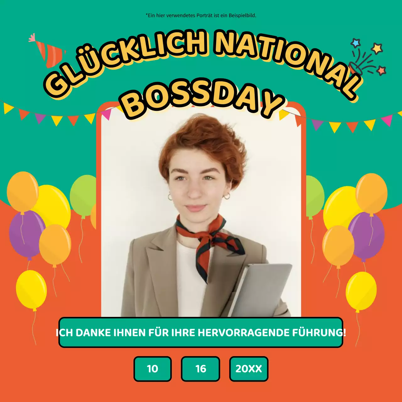 Grüner und orangefarbener Kitsch Happy Boss Day Hinweis