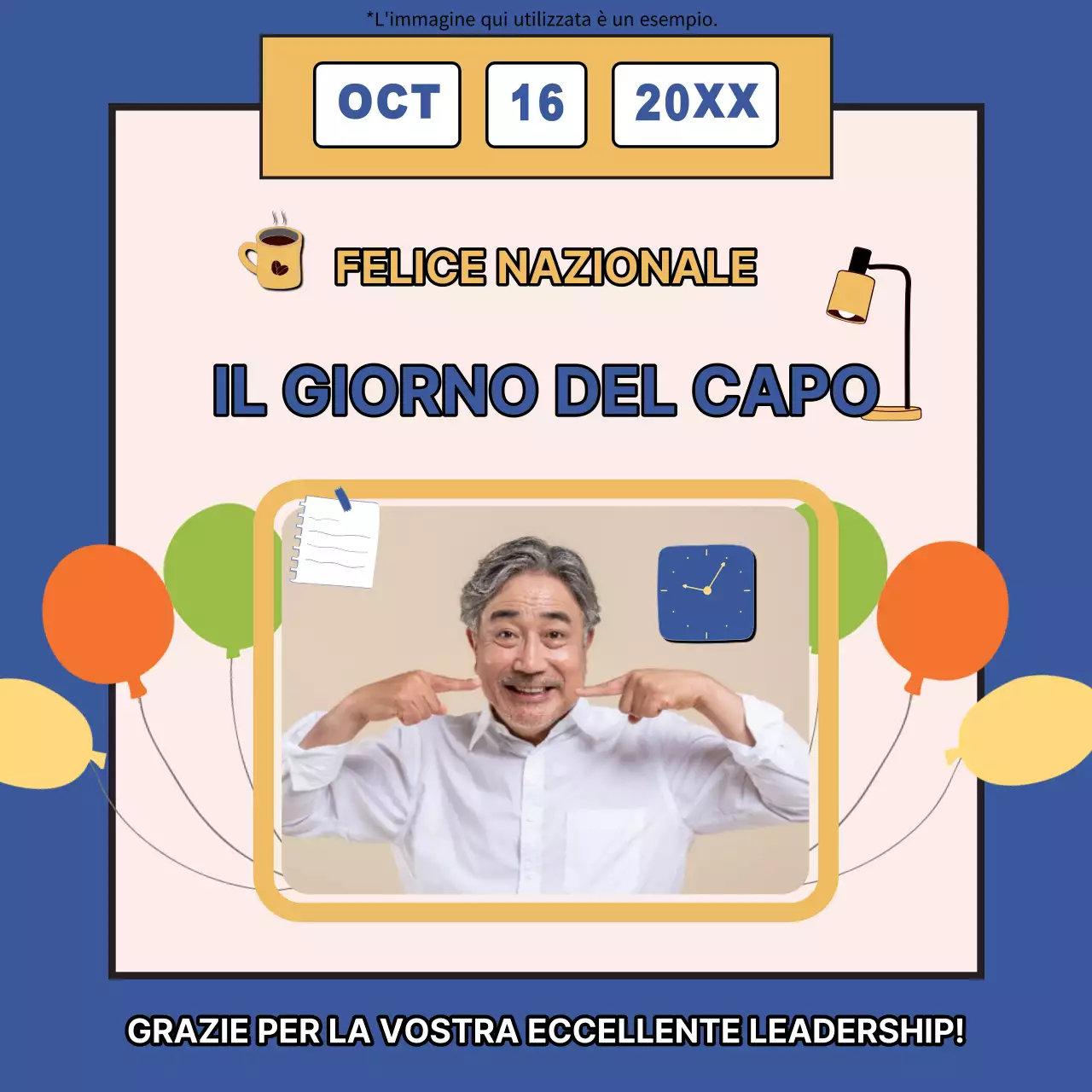 Avviso semplice blu e giallo Happy Boss Day