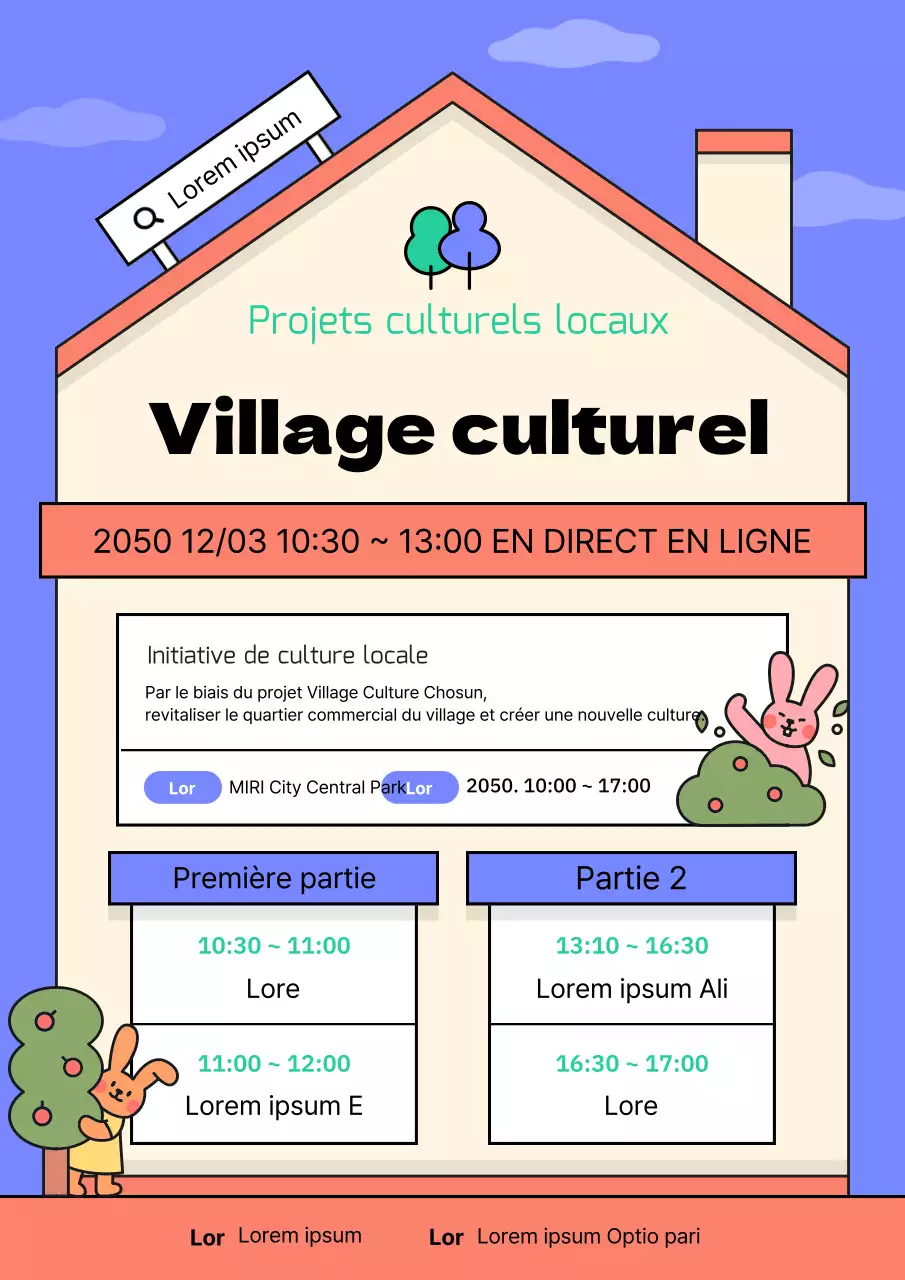 Annonce de la présentation du projet de création culturelle du village rouge et violet