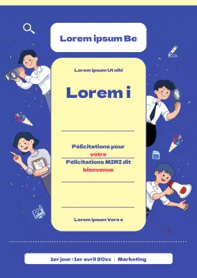 Un joli document bleu et jaune de bienvenue au travail