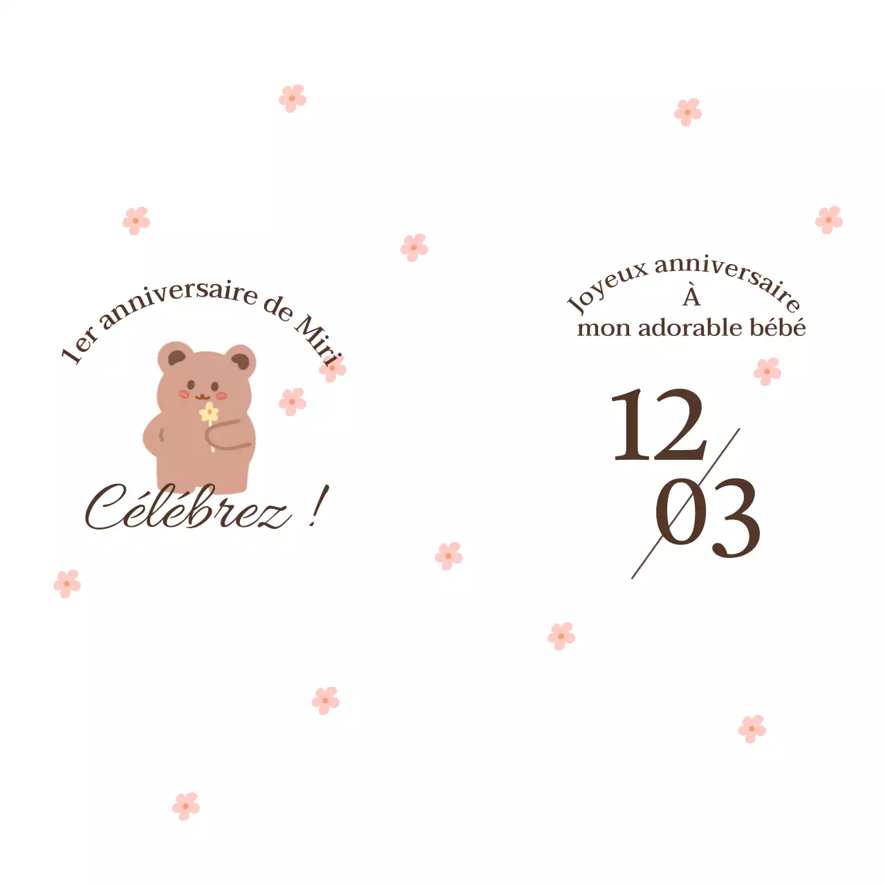 Dessin d'un ours avec des fleurs et d'un festin en pierre avec des motifs floraux