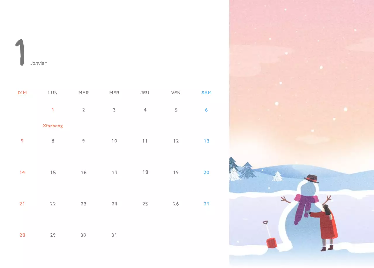 Calendriers mignons avec des illustrations câlines