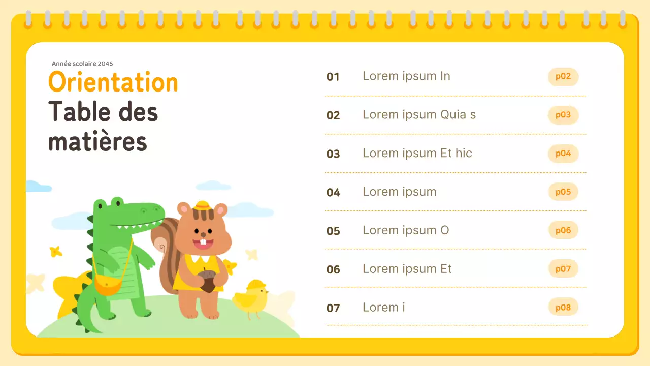 Présentation de l'orientation préscolaire jaune et orange