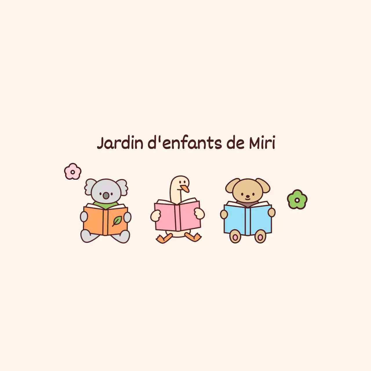 École maternelle avec de jolies illustrations d'animaux tenant des livres