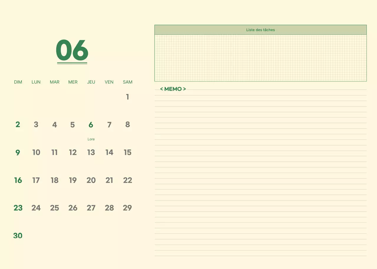 Calendrier mural SAT D-day notepad concept en vert et jaune clair