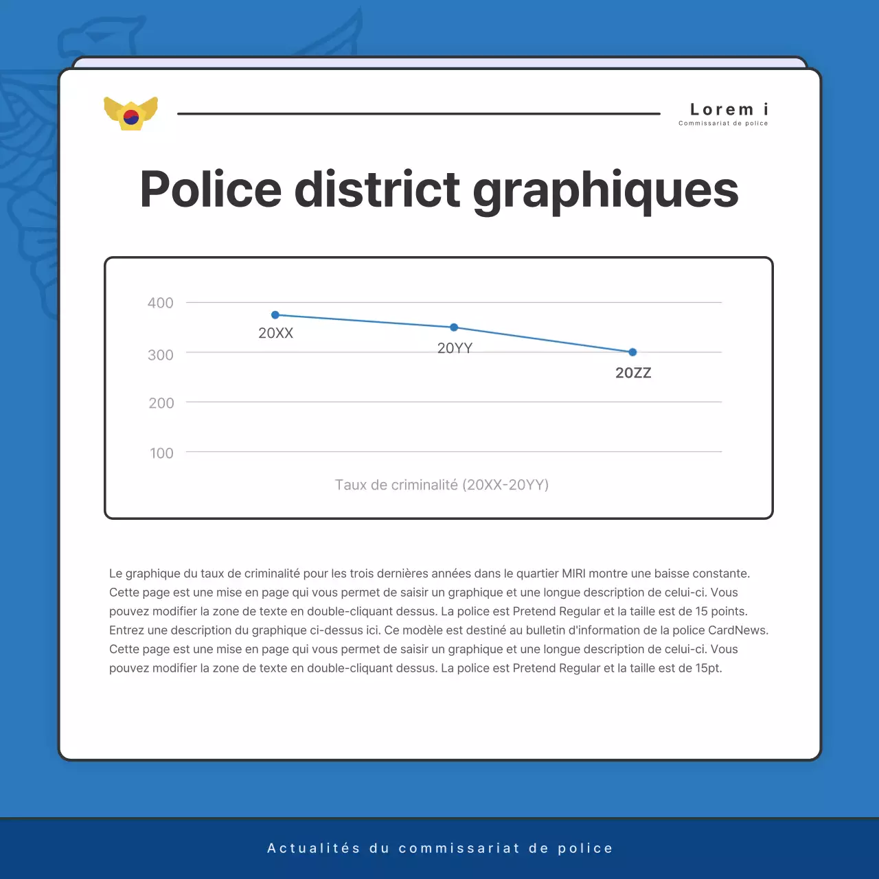 Affichage par défaut du bulletin d'information du poste de police en bleu et en bleu marine