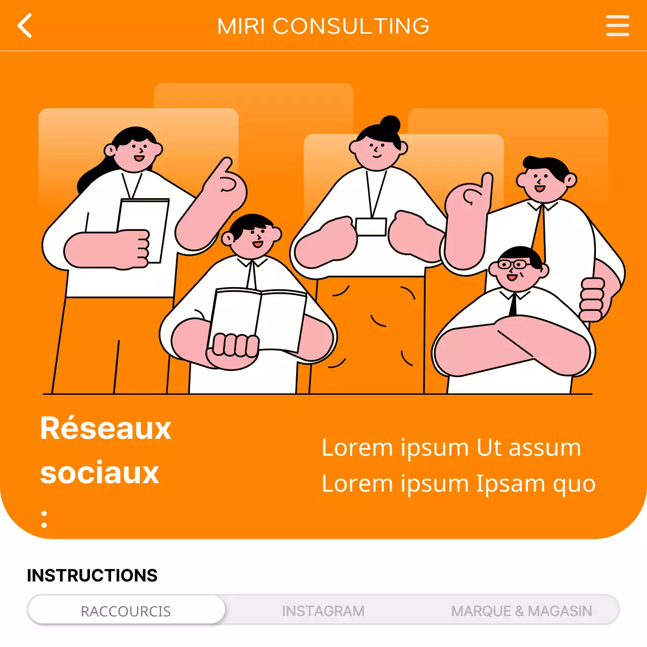 Promouvoir un service de conseil moderne sur les médias sociaux en orange et blanc