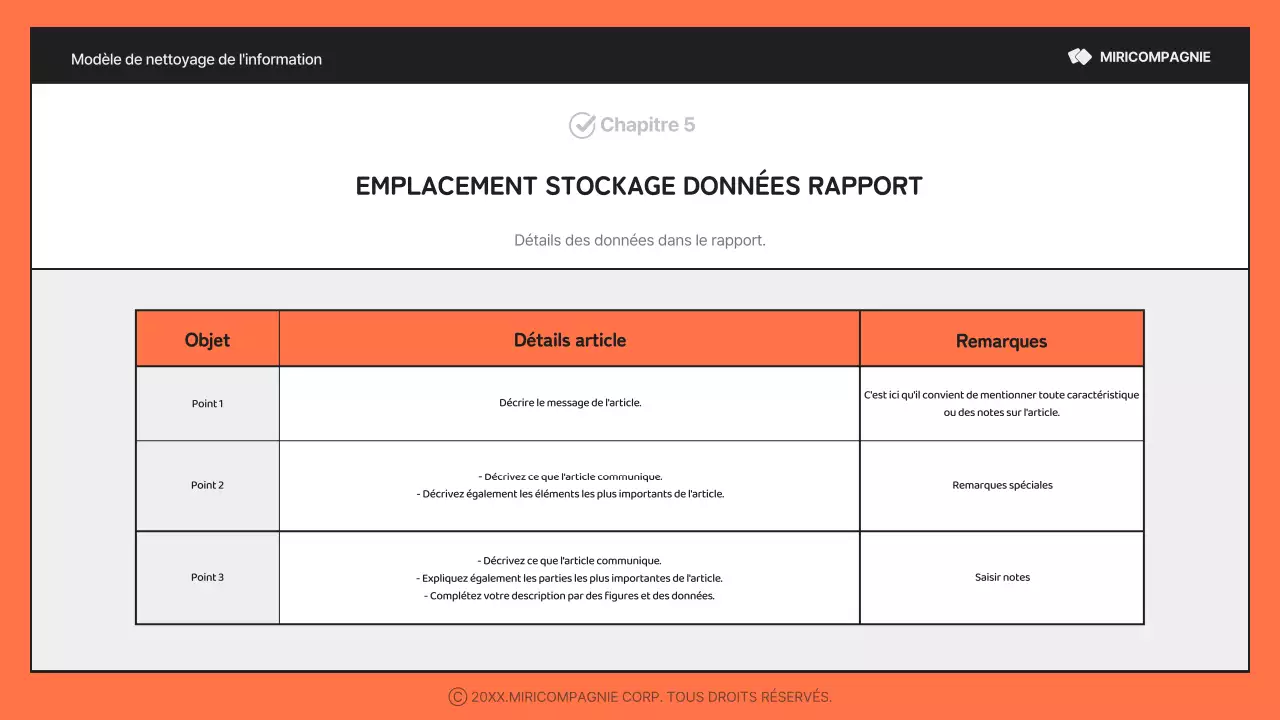 Un rapport simple, orange et noir, riche en informations