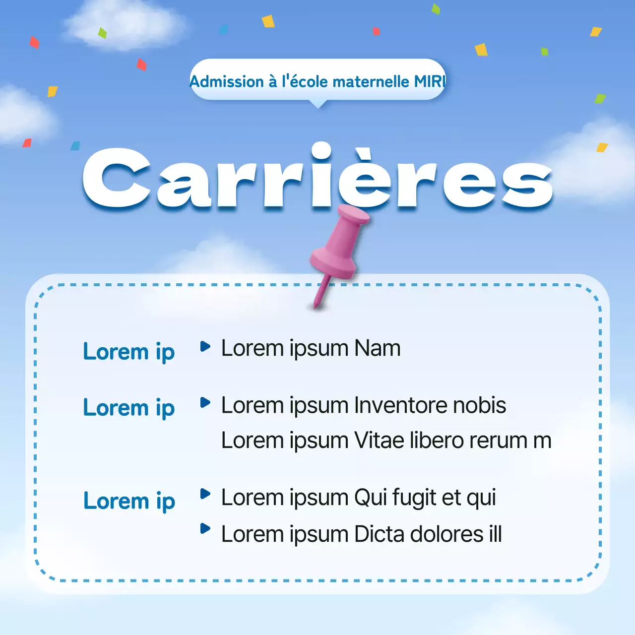 Un joli avis de recrutement bleu clair et blanc pour les écoles maternelles