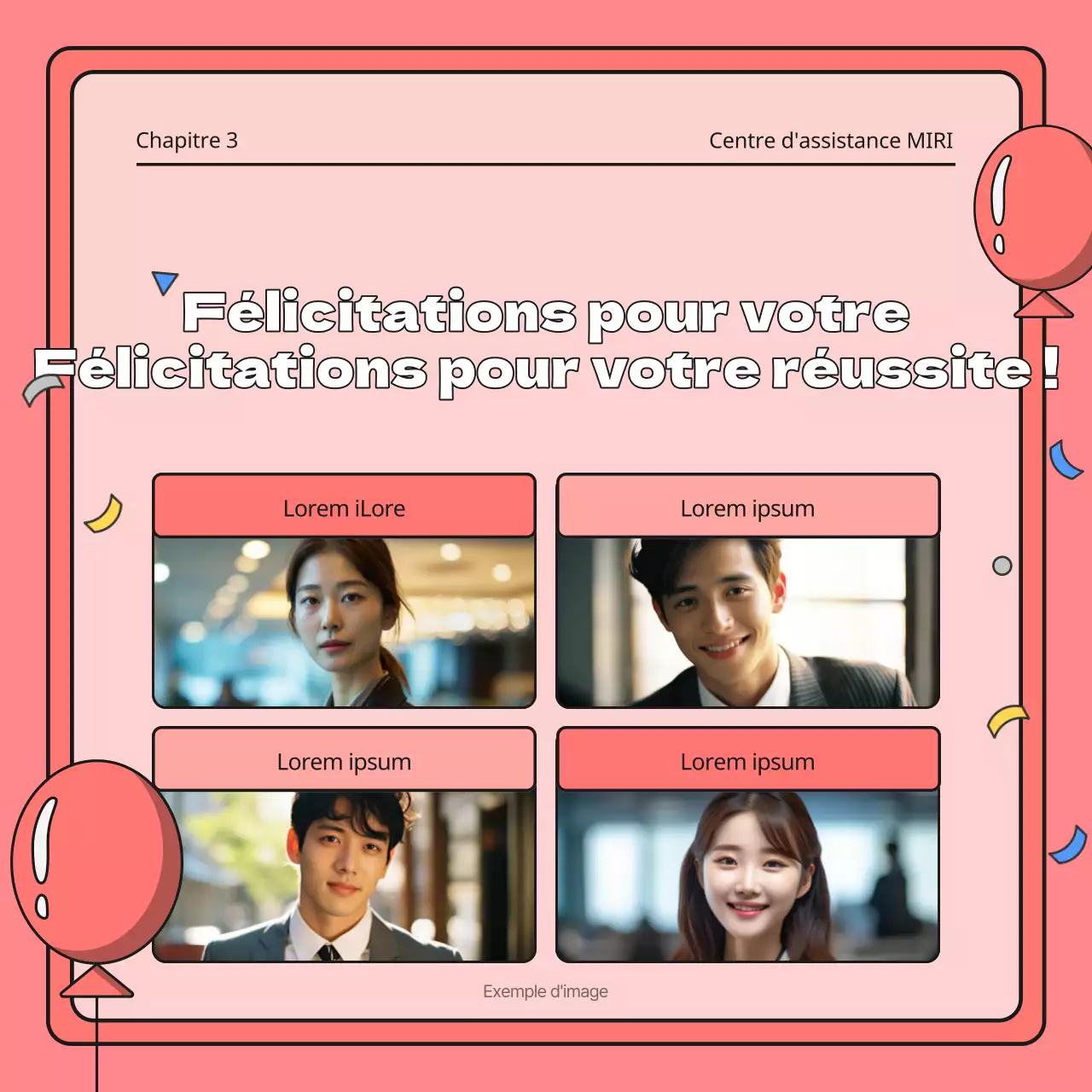 Célébration de l'achèvement du programme en rouge et bleu