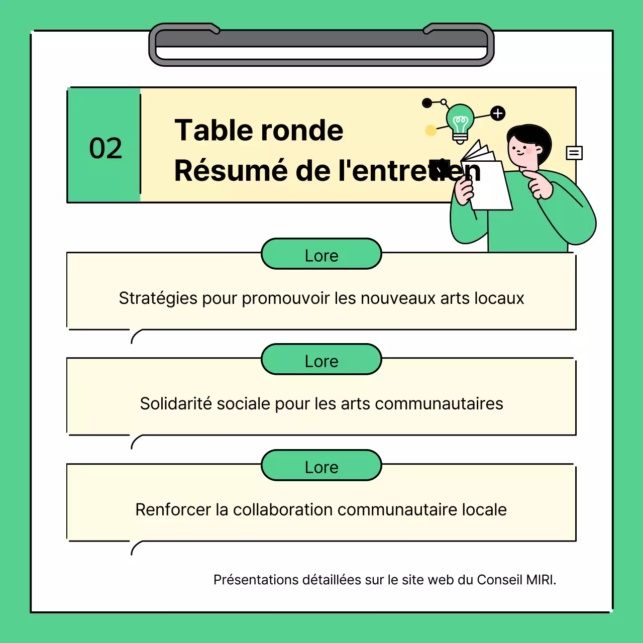 Un simple rapport vert et jaune sur les résultats des réunions régionales