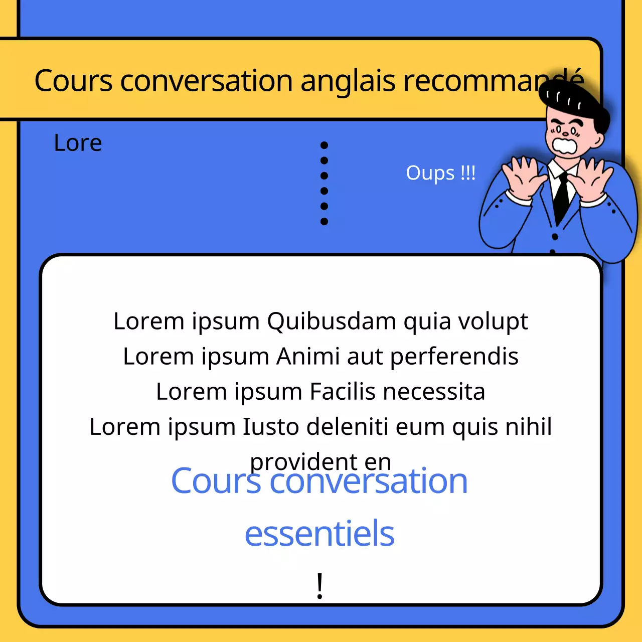 Promouvoir une école d'anglais kitsch en bleu et jaune