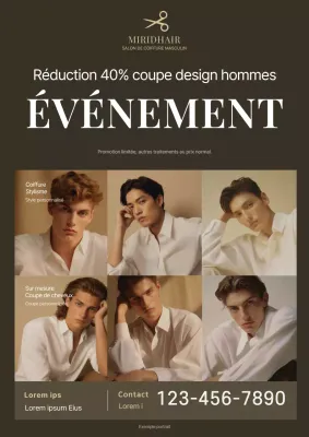 Promouvoir une remise simple pour un salon de coiffure en ivoire et marron