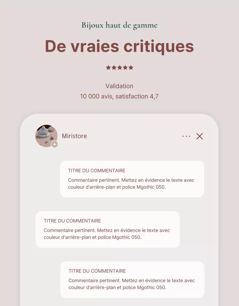 Une publicité vendant un lookbook d'accessoires de bijoux tendance en rose et marron.