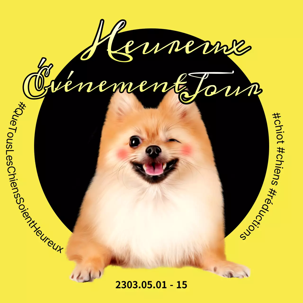 Une simple annonce de vente d'articles pour chiens jaune et noir