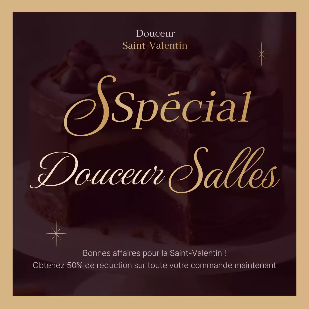 Flyer de la Saint-Valentin en marron et beige avec une touche de classe